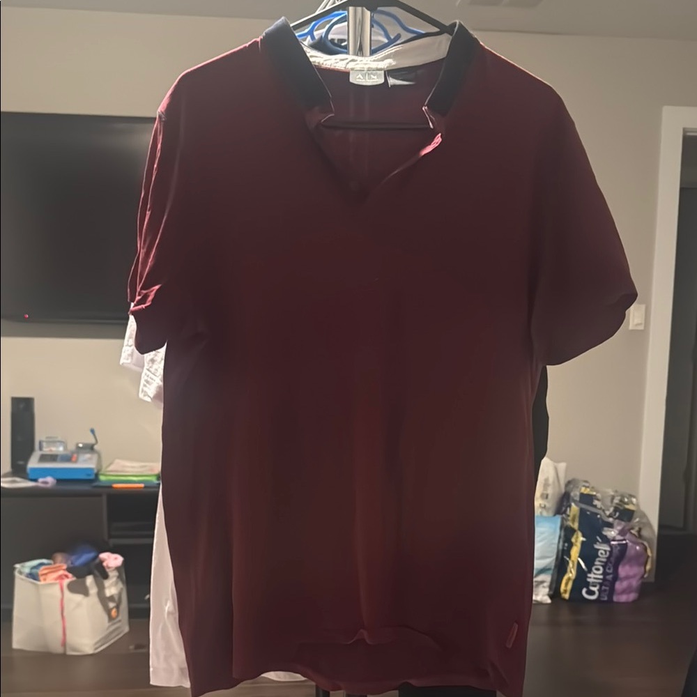 Armani Exchange Maroon Polo with Black and White Collar